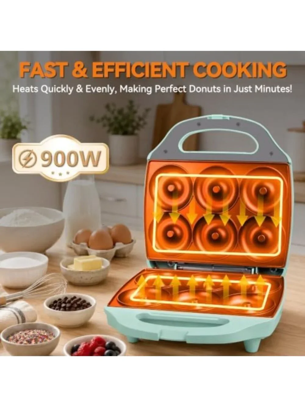 Mini Donut Maker Machine for Home - 6-Cavity Doughnut Maker, Fun Kids Baking